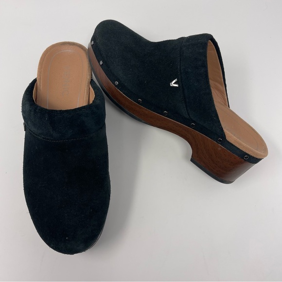 Vionic Shoes - Vionic Kacie Black Suede Studded Heel Mule Clogs